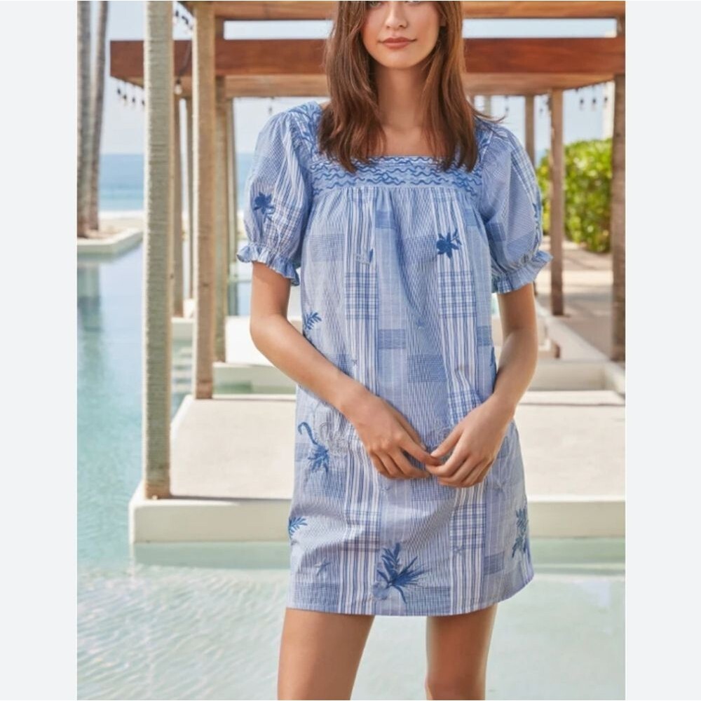 Johnny Was Marbella Square Neck Park Patchwork Effect Embroidered Dress